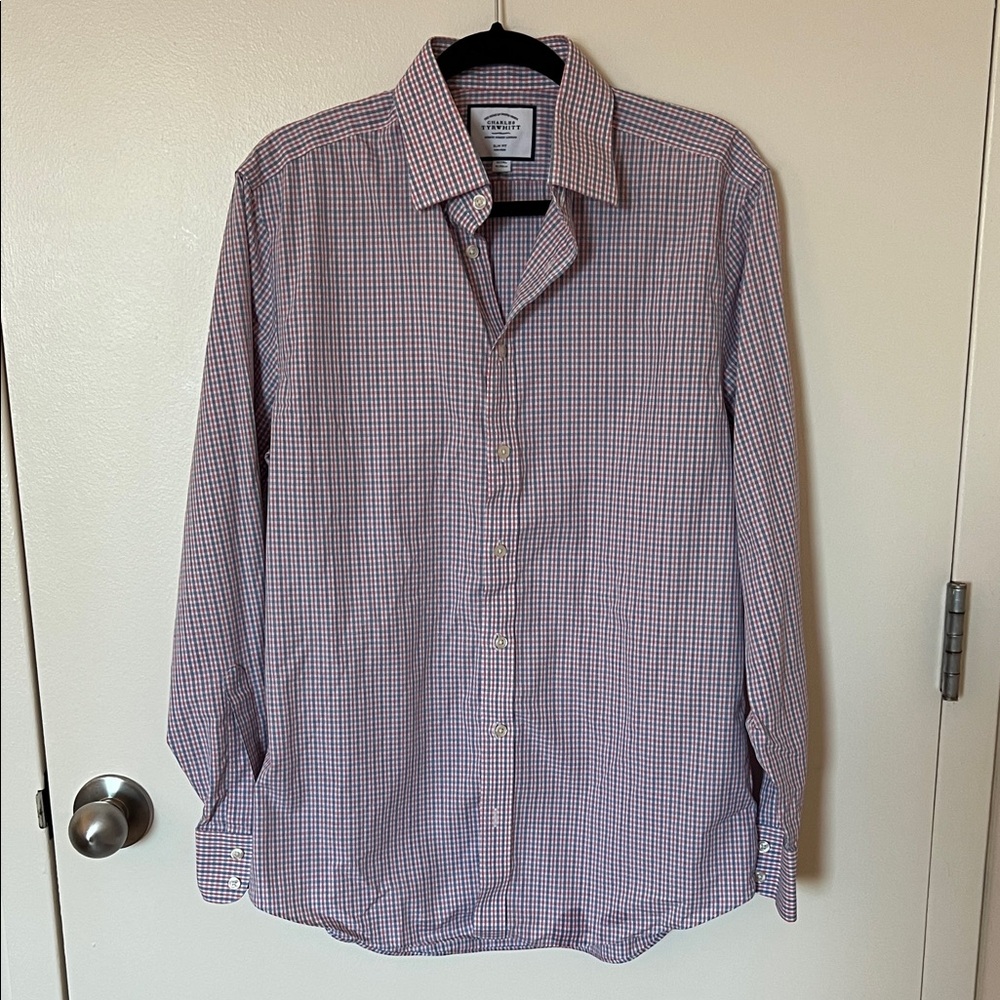 🦄 Charles Tyrwhitt Red and Blue Checkered Button Up Slim Fit Shirt